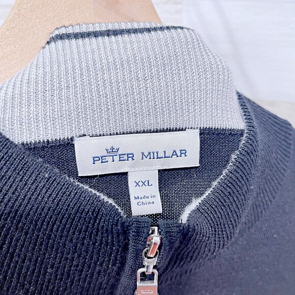 Peter Millar Merino Wool Silk 1/4 Zip Pullover Sweater Black Mens XXL 2XL - Picture 5 of 6
